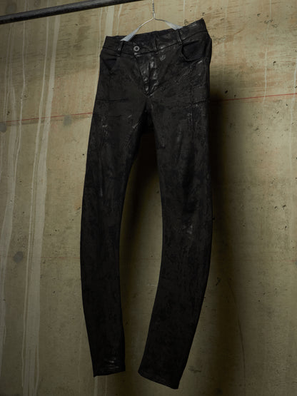 Boris Bidjan Saberi SS16 'P13XTRATIGHT F177' Black Object-Dyed Vinyl Processed Skinny Stretch Denim