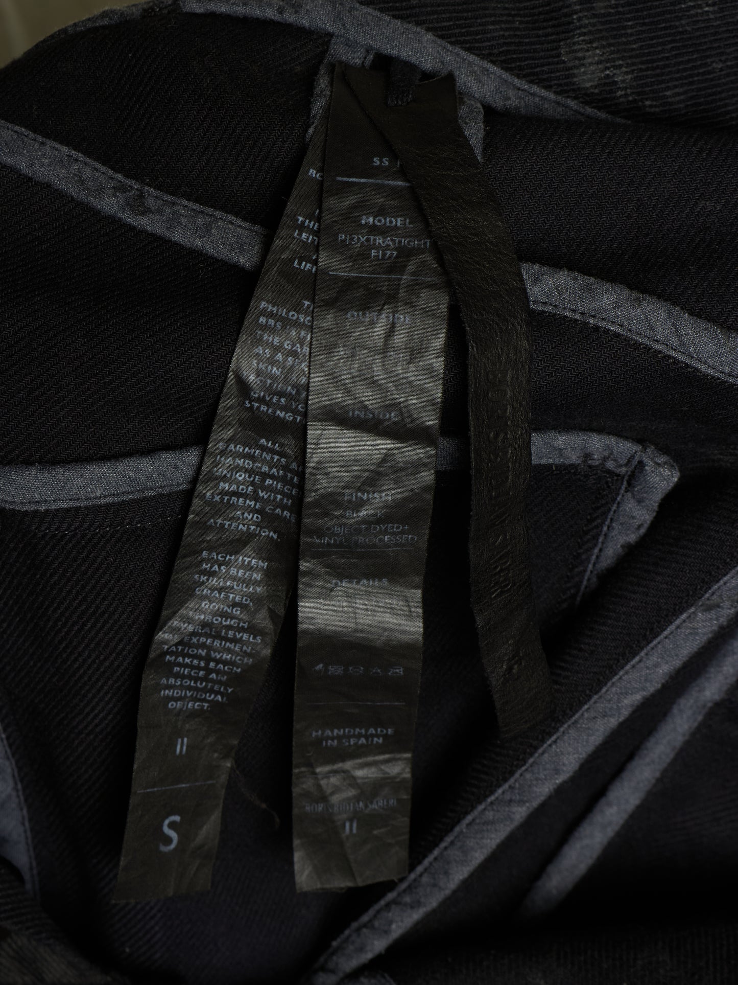 Boris Bidjan Saberi SS16 'P13XTRATIGHT F177' Black Object-Dyed Vinyl Processed Skinny Stretch Denim