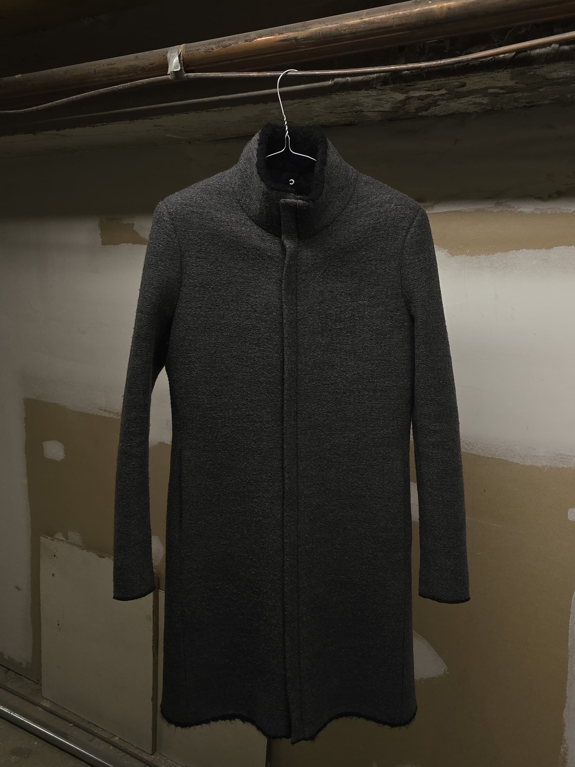 Label Under Construction AW16-17 '28FMCT62_WW62' Grey Virgin Wool Mock Neck Coat | Archive Fashion Toronto