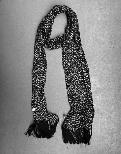 Saint Laurent Paris SS13 Black & White Leopard Print Silk Fringe Scarf