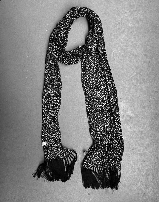 Saint Laurent Paris SS13 Black & White Leopard Print Silk Fringe Scarf