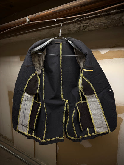 Carol Christian Poell SS06 'GM/2098 ORDER/109' Yellow Overlock Stitch Single Button Blazer detail | DRIEW GARMENTS