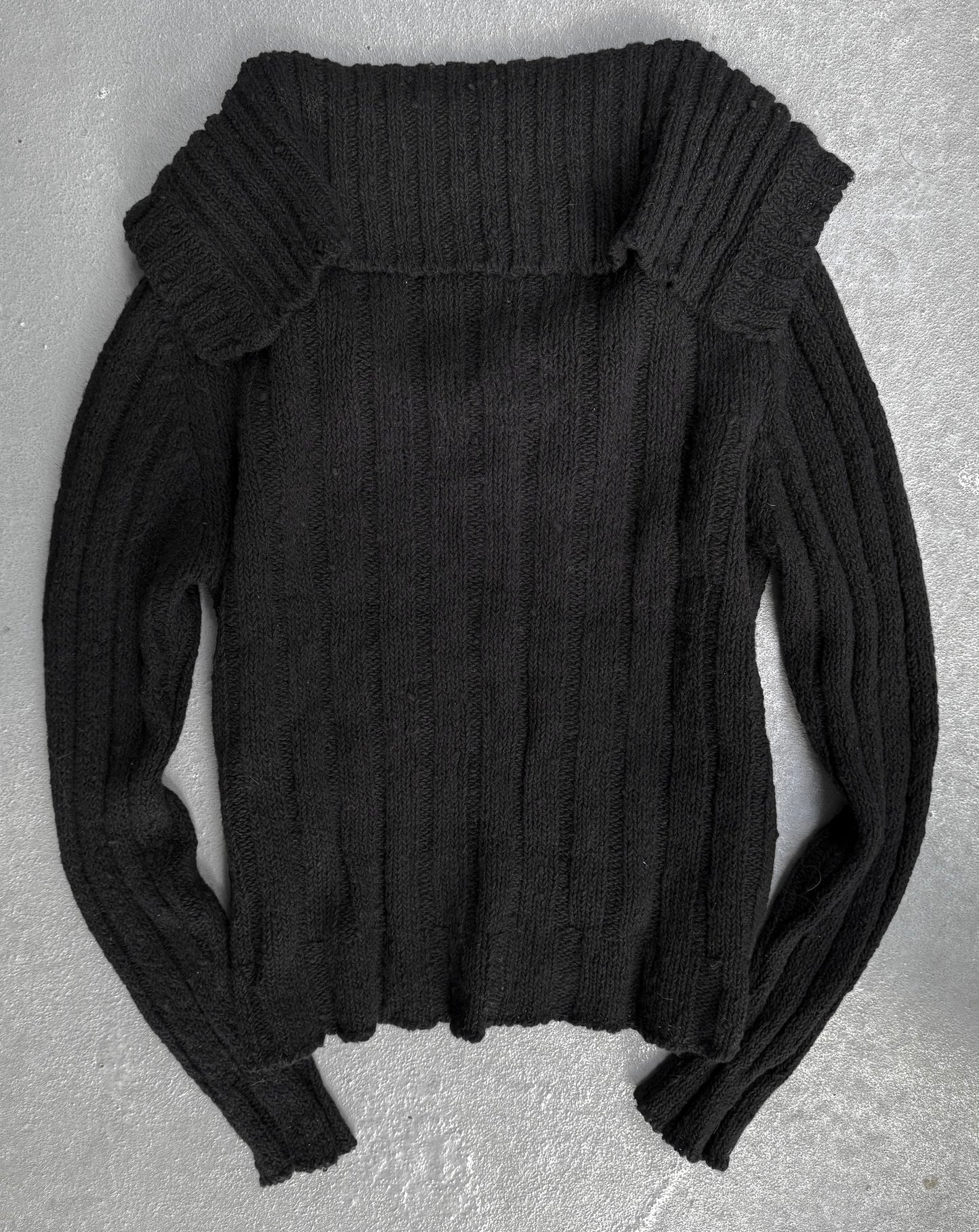 Ann Demeulemeester Early 00s Wide Collar Wool Cable Knit Henley Sweater