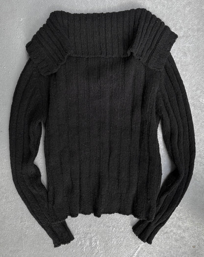 Ann Demeulemeester Early 00s Wide Collar Wool Cable Knit Henley Sweater