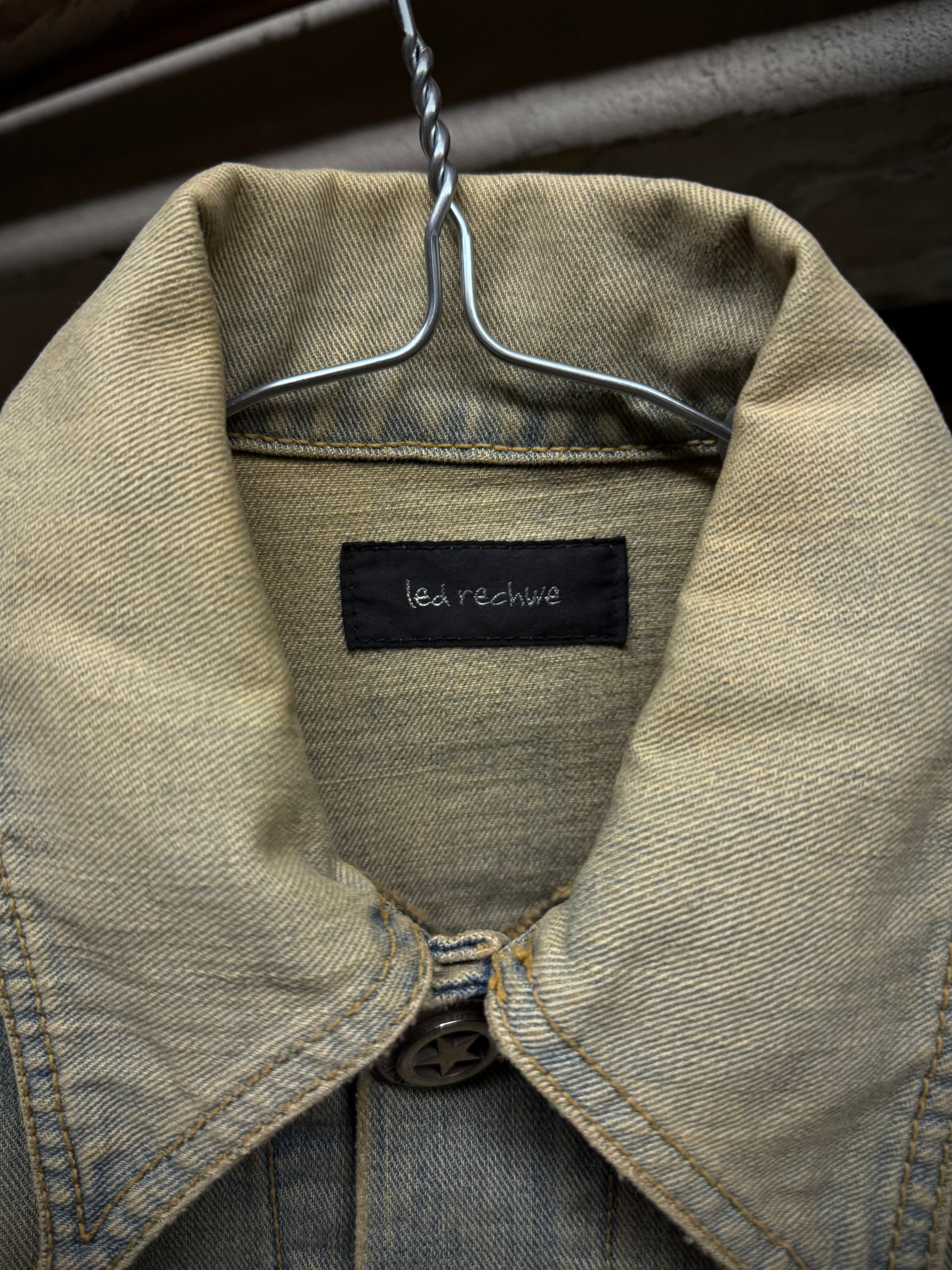LED RECHWE Early 00s Vintage Wash Distressed Cropped Denim Trucker Jacket detail | DRIEW GARMENTS