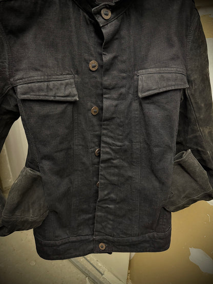 Boris Bidjan Saberi SS14 'TEJANA 1' Horse Culatta Leather Sleeve Hybrid Denim Jacket