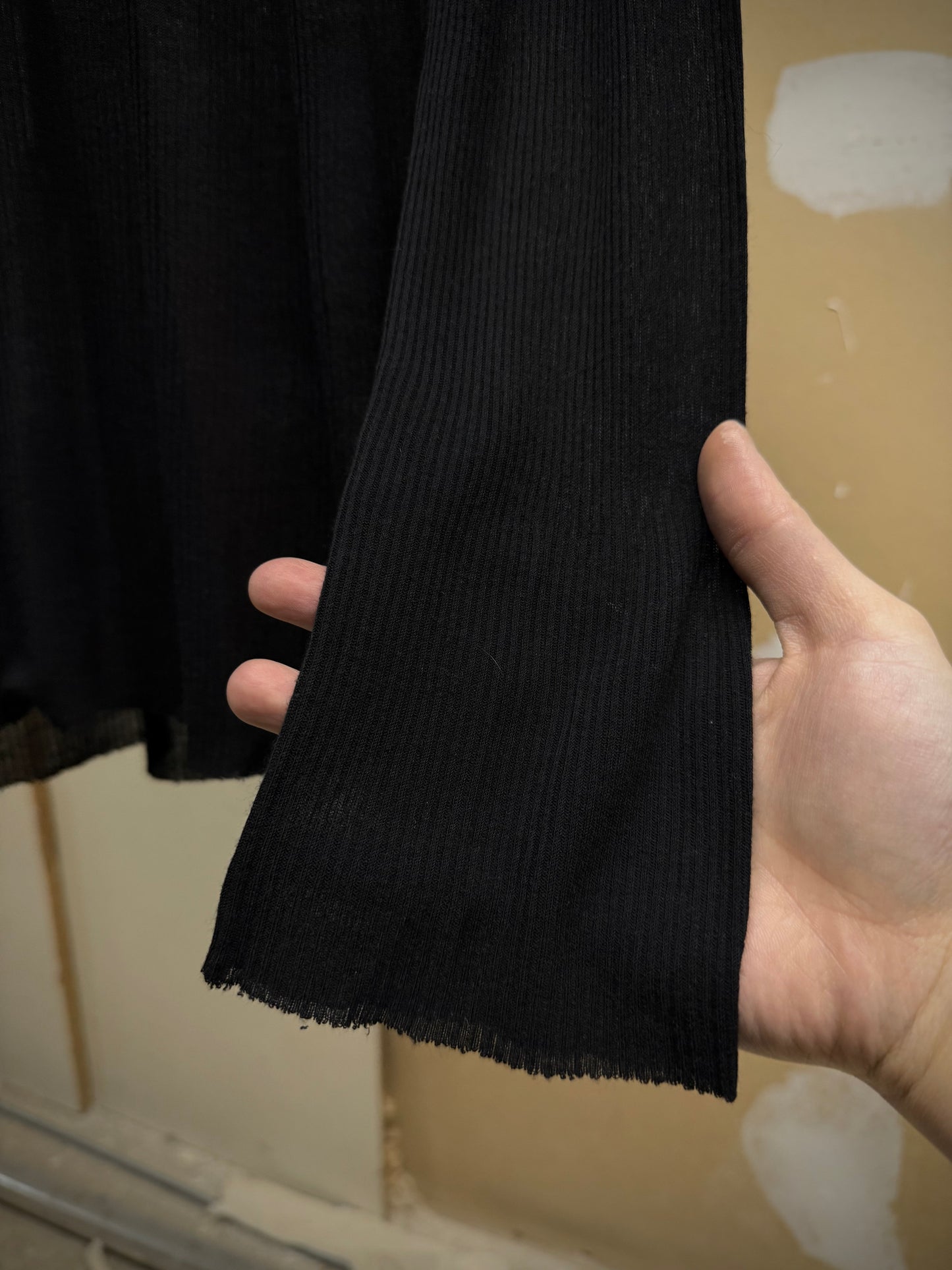 Rick Owens AW24 "PORTERVILLE" Black Sheer Ribbed Long-sleeves detail | DRIEW GARMENTS