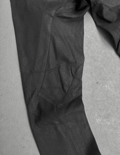 Julius_7 SS15 "prism;" Geometric Drop-crotch Wax Coated Knit Denim