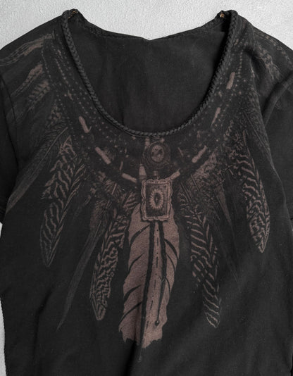 SCHORL by Kazuhisa Komura (5351) ‘Feather’ Graphic Fringe T-shirt