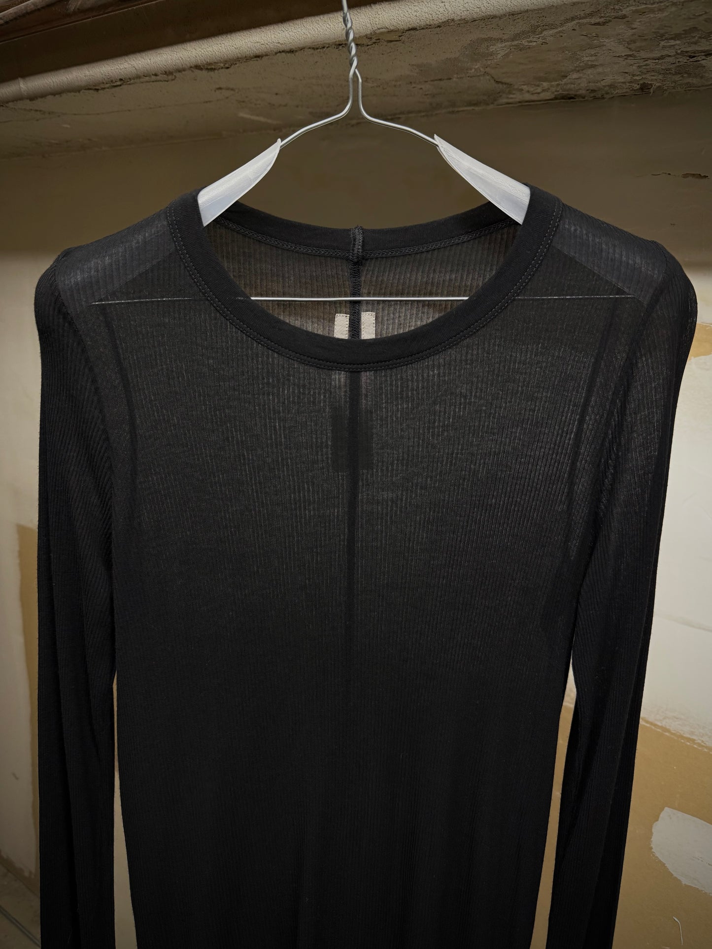 Rick Owens AW24 "PORTERVILLE" Black Sheer Ribbed Long-sleeves detail | DRIEW GARMENTS