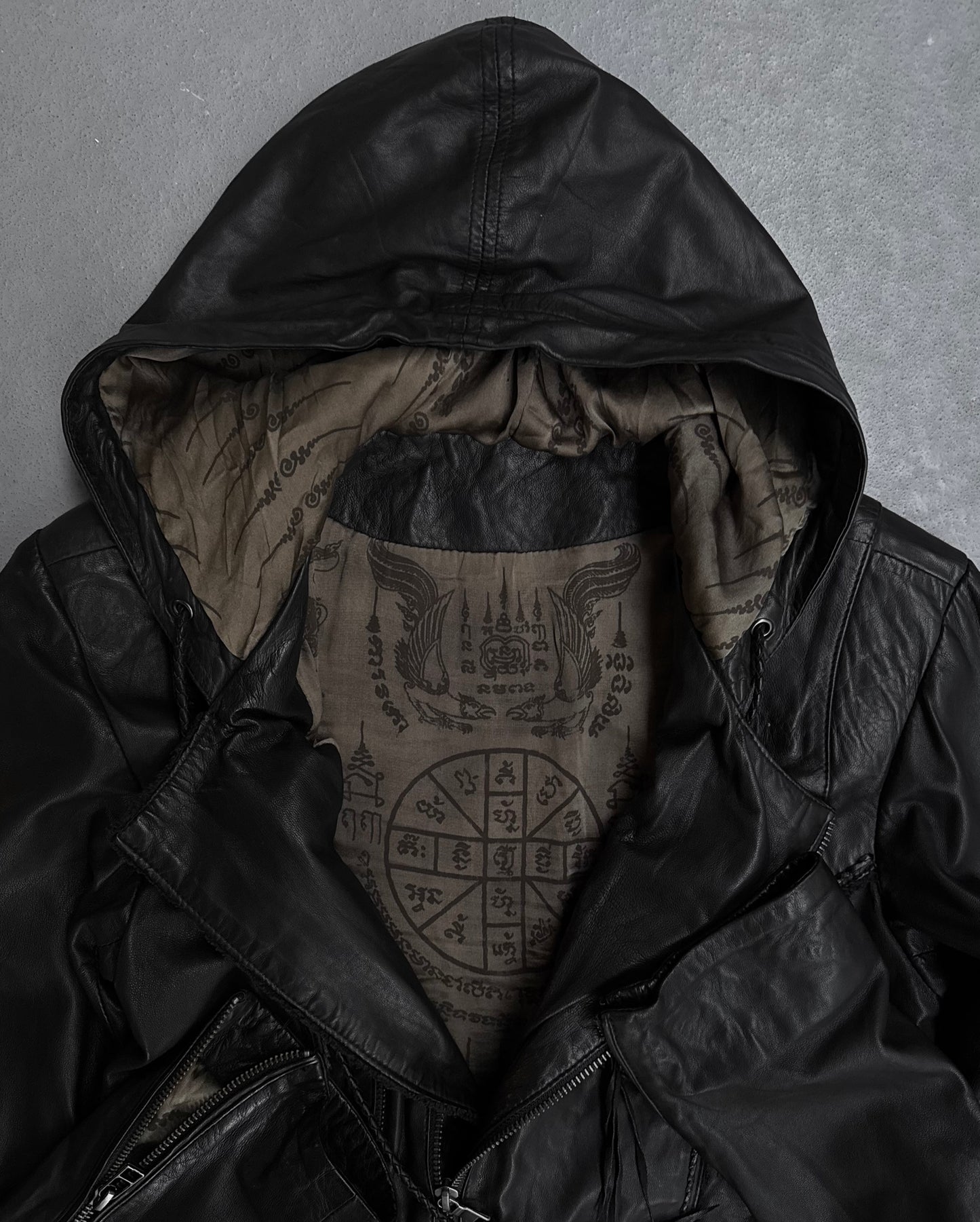 14thAddiction Early 00s Hooded Lambskin Leather Rider Jacket