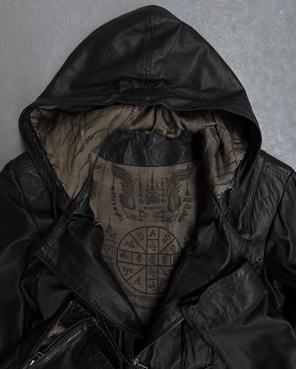 14thAddiction Early 00s Hooded Lambskin Leather Rider Jacket