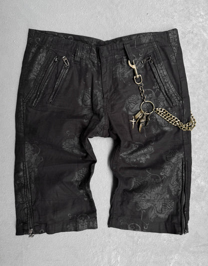 Tornado Mart Early 00s Tonal Rose Graphic Printed Adjustable Shorts