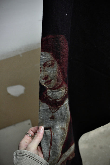 Yohji Yamamoto POUR HOMME SS24 "The Nightmare" Renaissance Print Linen Pants detail | DRIEW GARMENTS