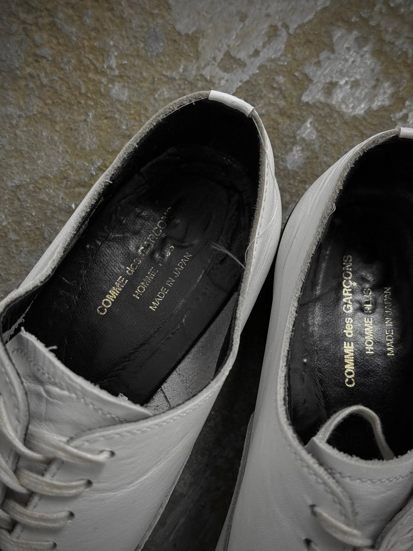 COMME des GARÇONS HOMME PLUS SS11 White Square Toe Leather Derbies detail | DRIEW GARMENTS