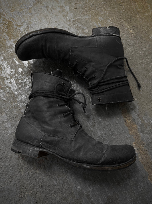 Layer-0 2010s Distressed Grey Waxed Coated Vespucci Sail Hemp Ankle Boots | Archive Fashion Toronto