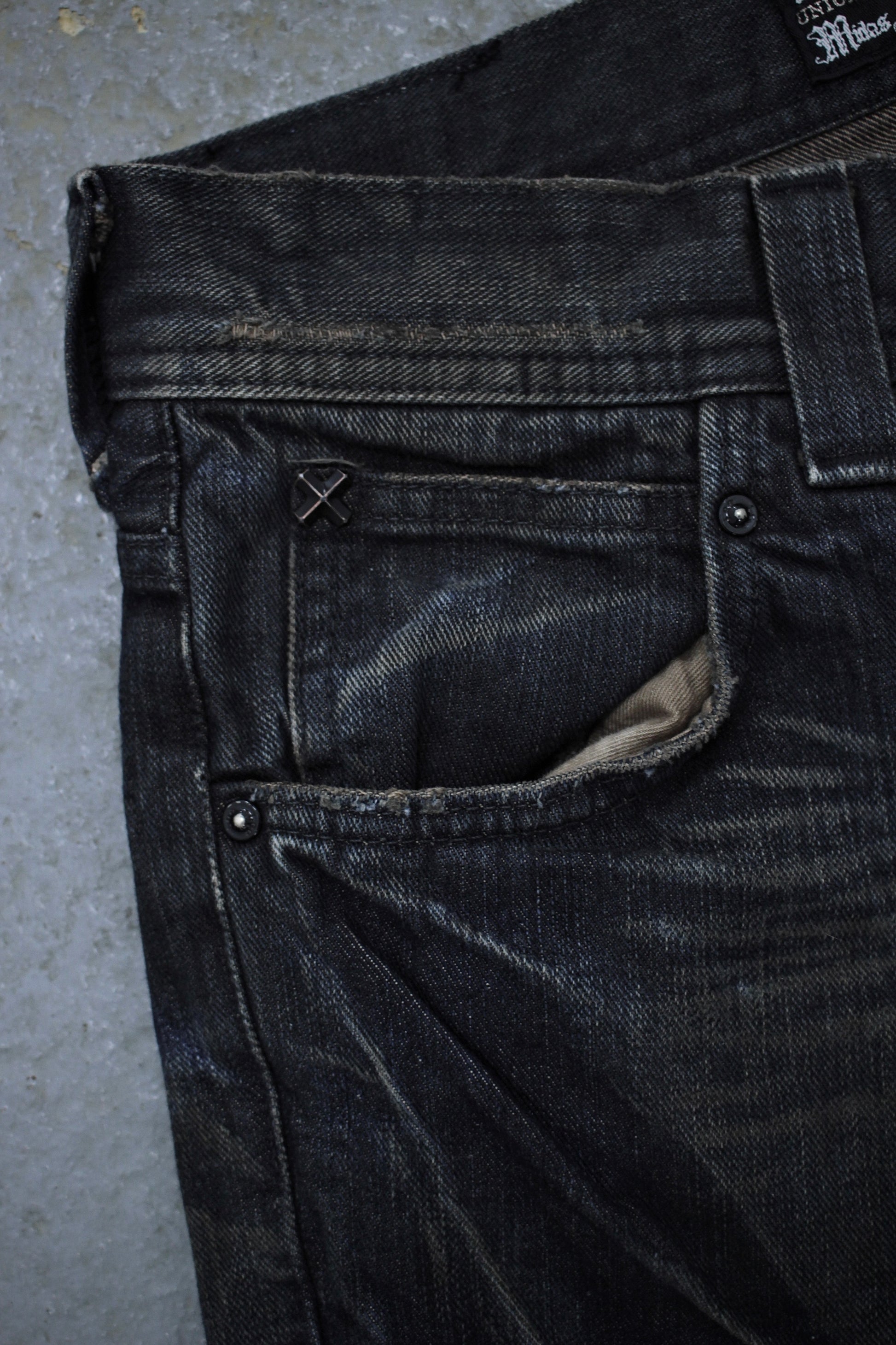 Midas x LEE Early 00s Mud Washed Blue Studded Bootcut Denim detail | DRIEW GARMENTS