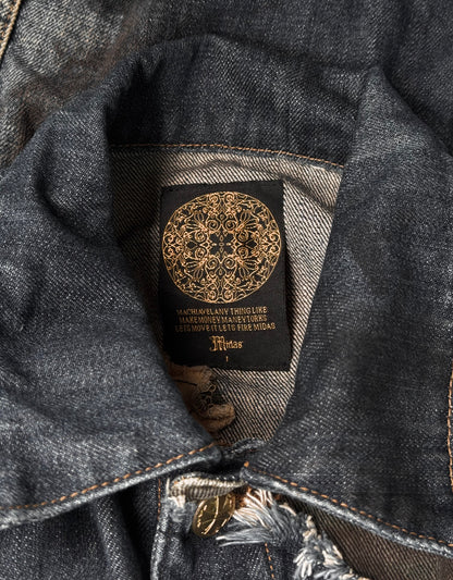 Midas Early 00s Mud-stained Camo Patchwork Denim Trucker Jacket