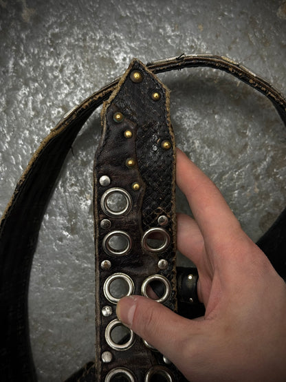 KMRii Early 00s Scar-stitch Honeycomb Leather Belt