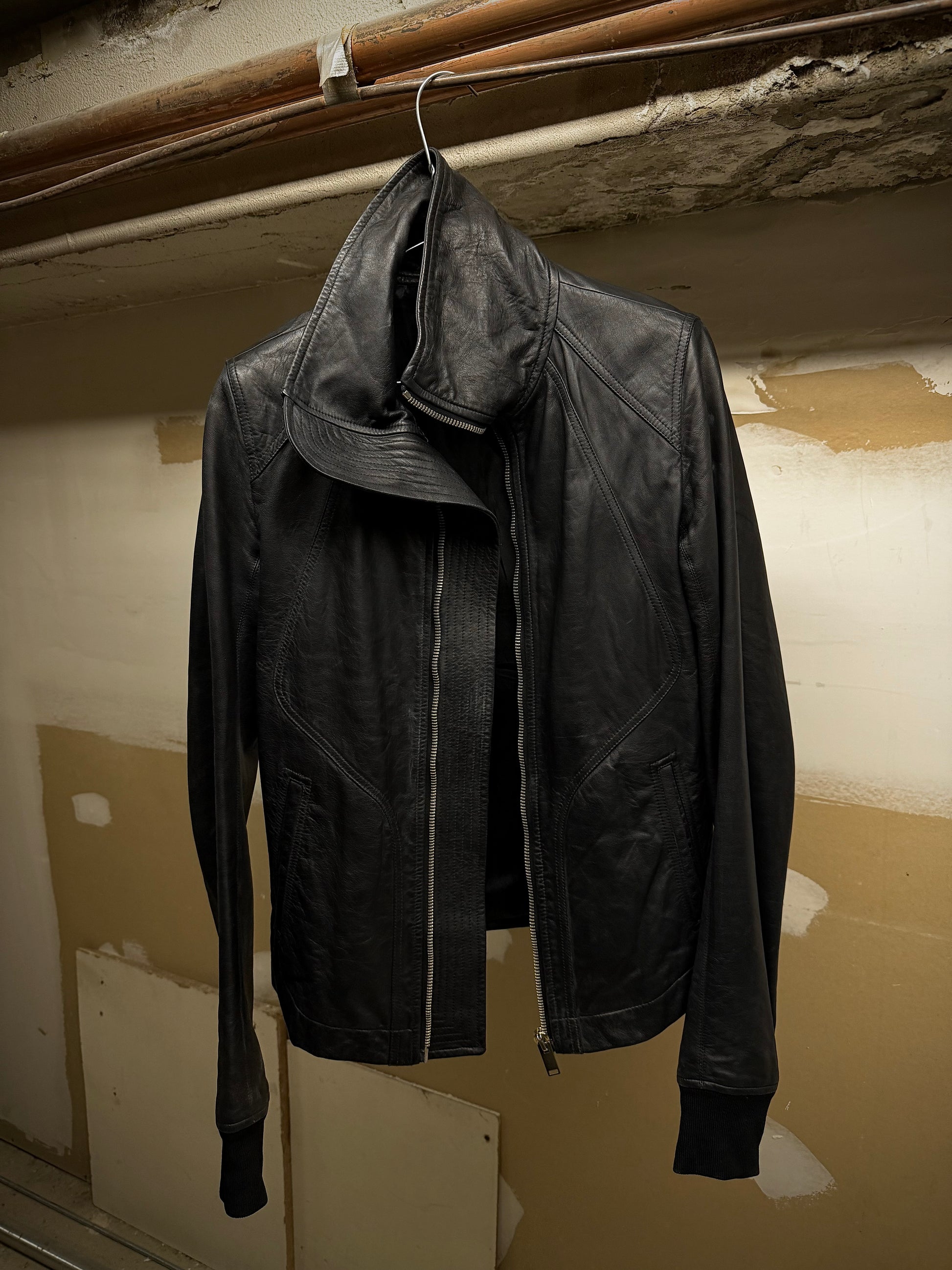 Rick Owens AW13 "PLINTH" High Neck Intarsia Calf Leather Jacket detail | DRIEW GARMENTS