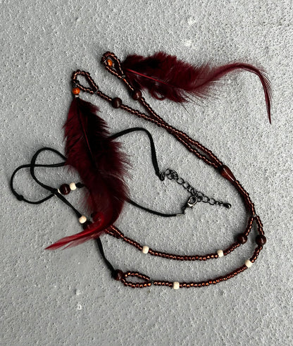 G.O.A Early 00s Velour Red Feather Necklace