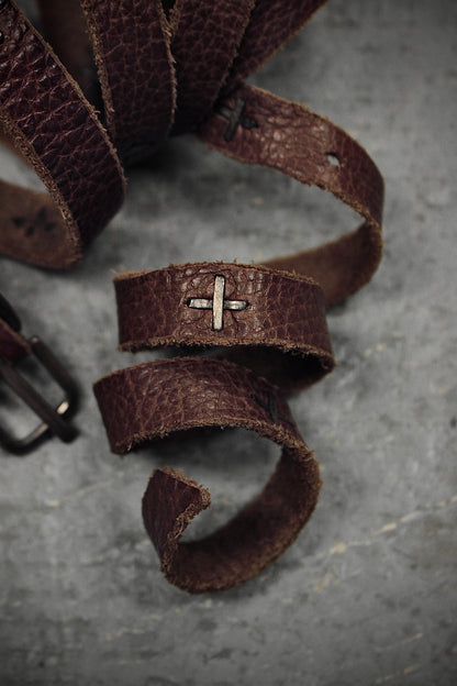 m.a+ by Maurizio Amadei 'ES21A' BI 3.0 S-Buckle Cross Studded Skinny Leather Belt