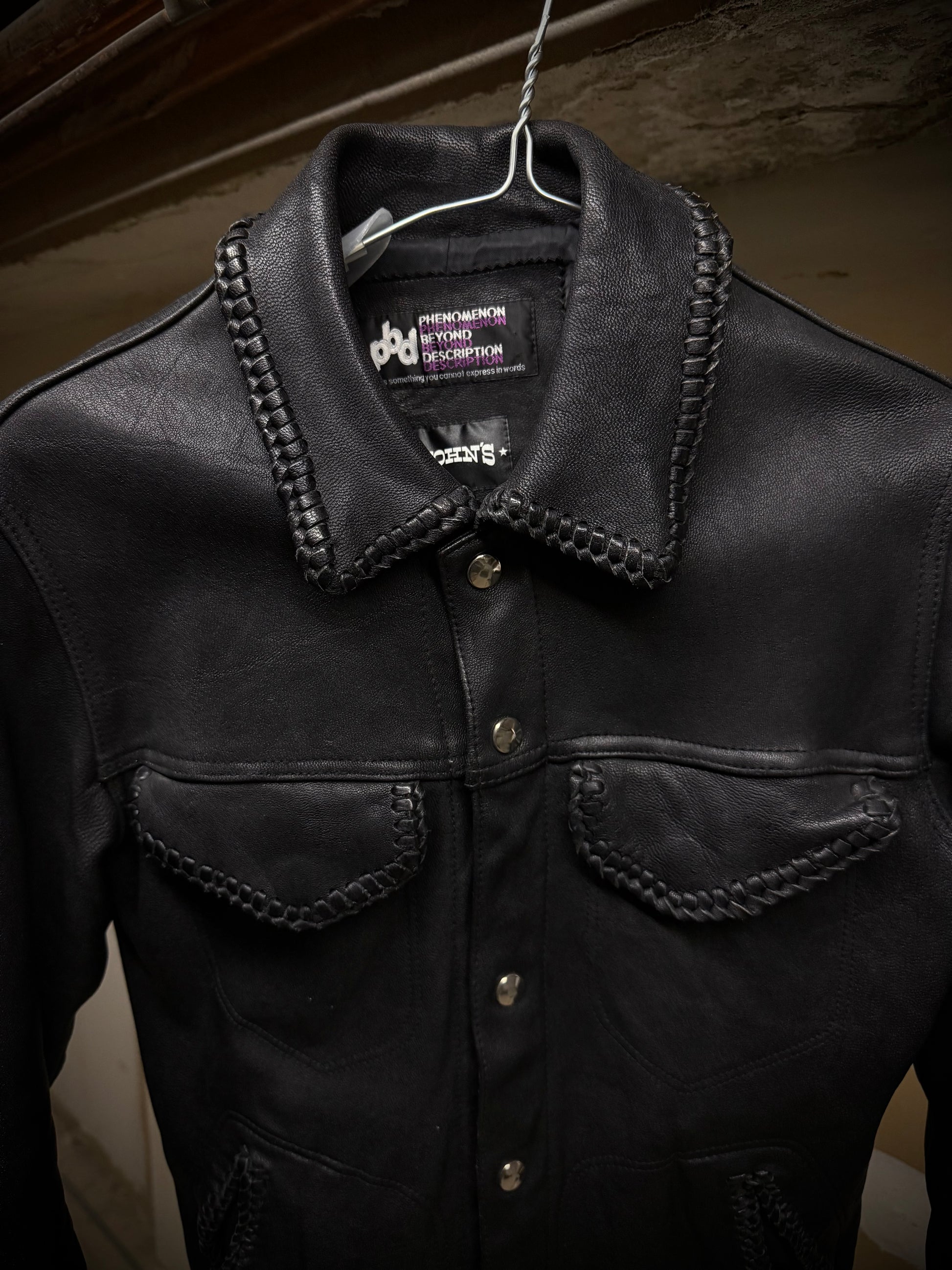 phenomenon beyond description x JOHN'S Braided Goatskin Leather Trucker Jacket detail | DRIEW GARMENTS