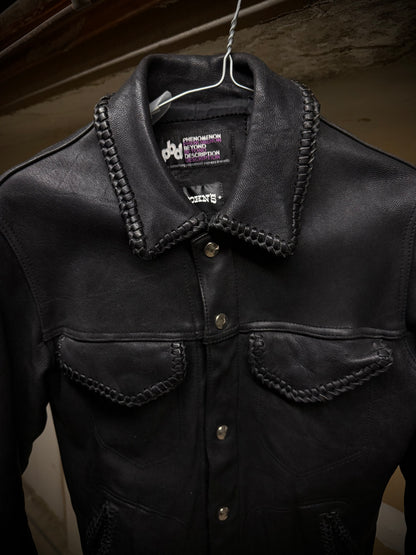 phenomenon beyond description x JOHN'S Braided Goatskin Leather Trucker Jacket detail | DRIEW GARMENTS