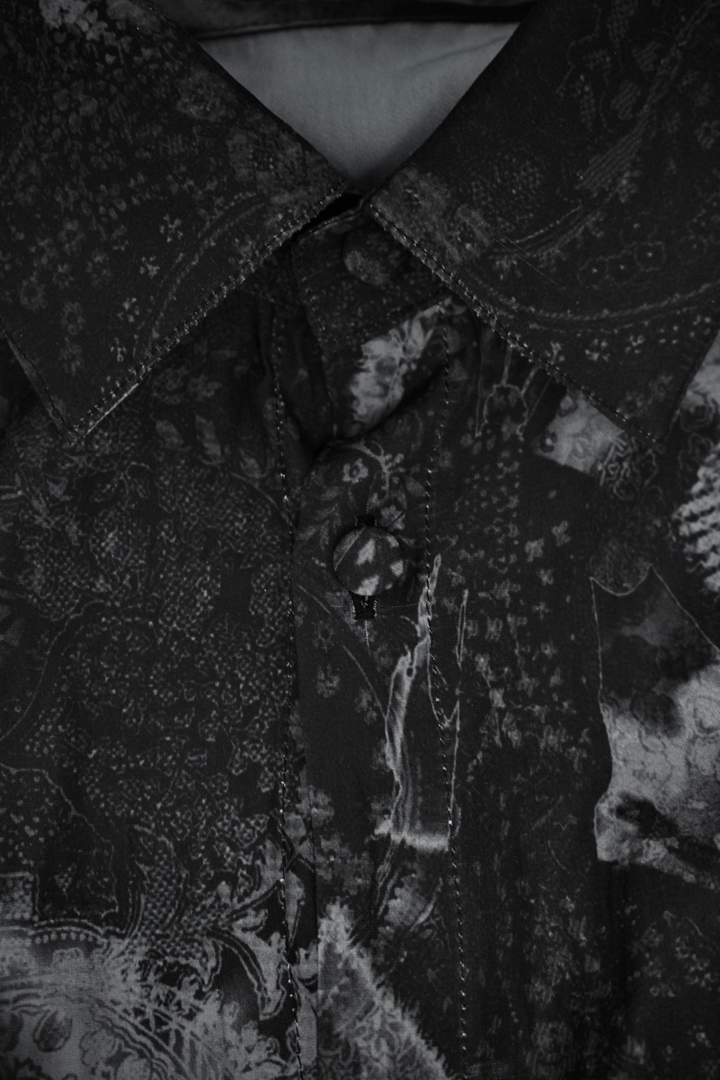 kiryuyrik AW23 Grey Butterfly Nature Print French Cuff Shirt detail | DRIEW GARMENTS