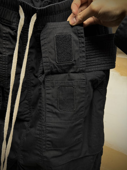 Rick Owens DRKSHDW SS19 "BABEL" Rip Stop Creatch Drop-crotch Cargo Shorts detail | DRIEW GARMENTS