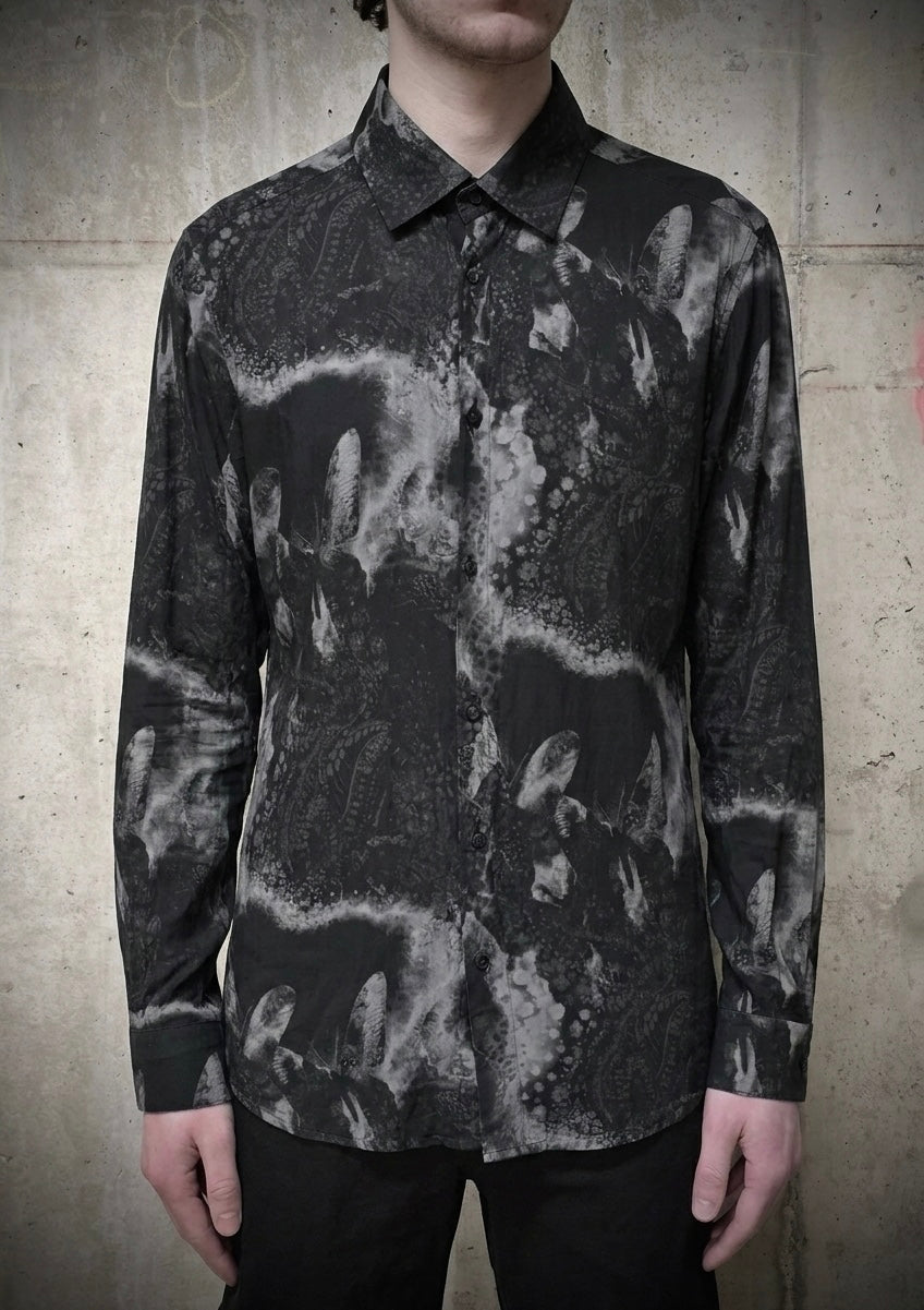 kiryuyrik AW23 Grey Butterfly Nature Print French Cuff Shirt detail | DRIEW GARMENTS