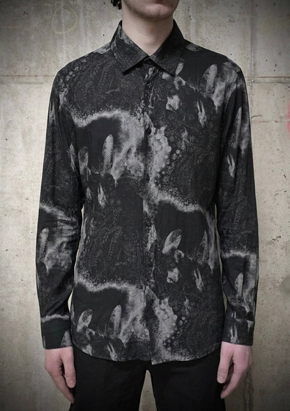 kiryuyrik AW23 Grey Butterfly Nature Print French Cuff Shirt detail | DRIEW GARMENTS