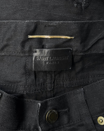 Saint Laurent Paris AW15 Black ‘D01’ Distressed Knee Skinny Denim