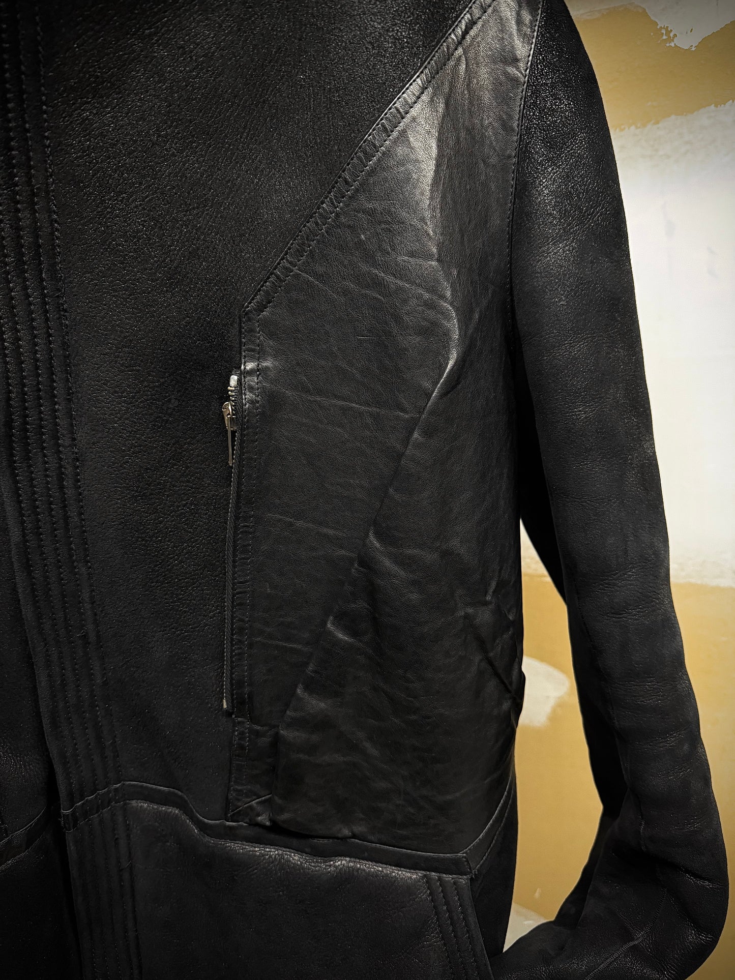 Rick Owens AW12 "MOUNTAIN" Hooded Blistered Lamb Leather Shearling Jacket