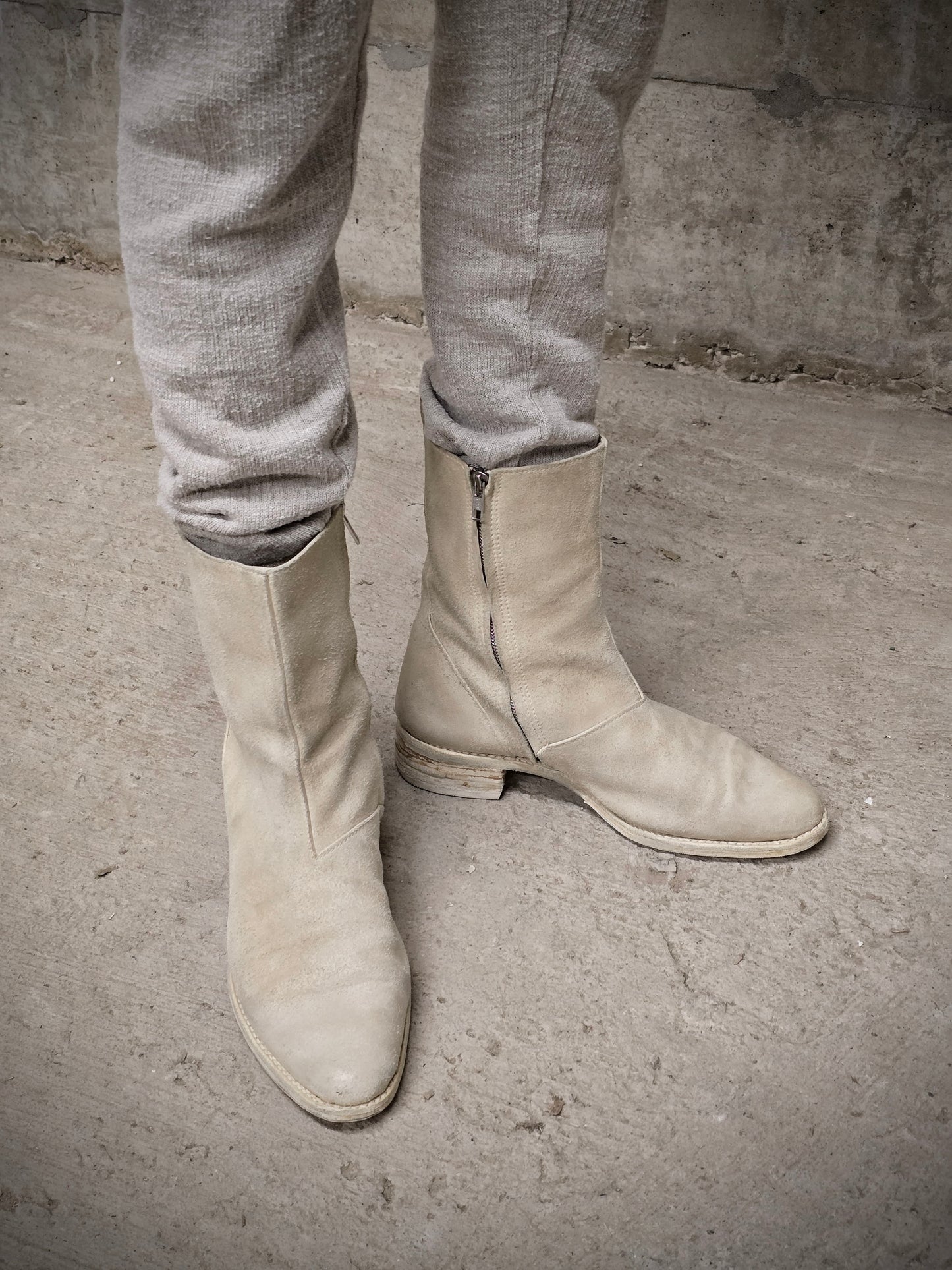 Carol Christian Poell AW05 "On Demand" Reverse Horse Leather Side Zip Boots detail | DRIEW GARMENTS