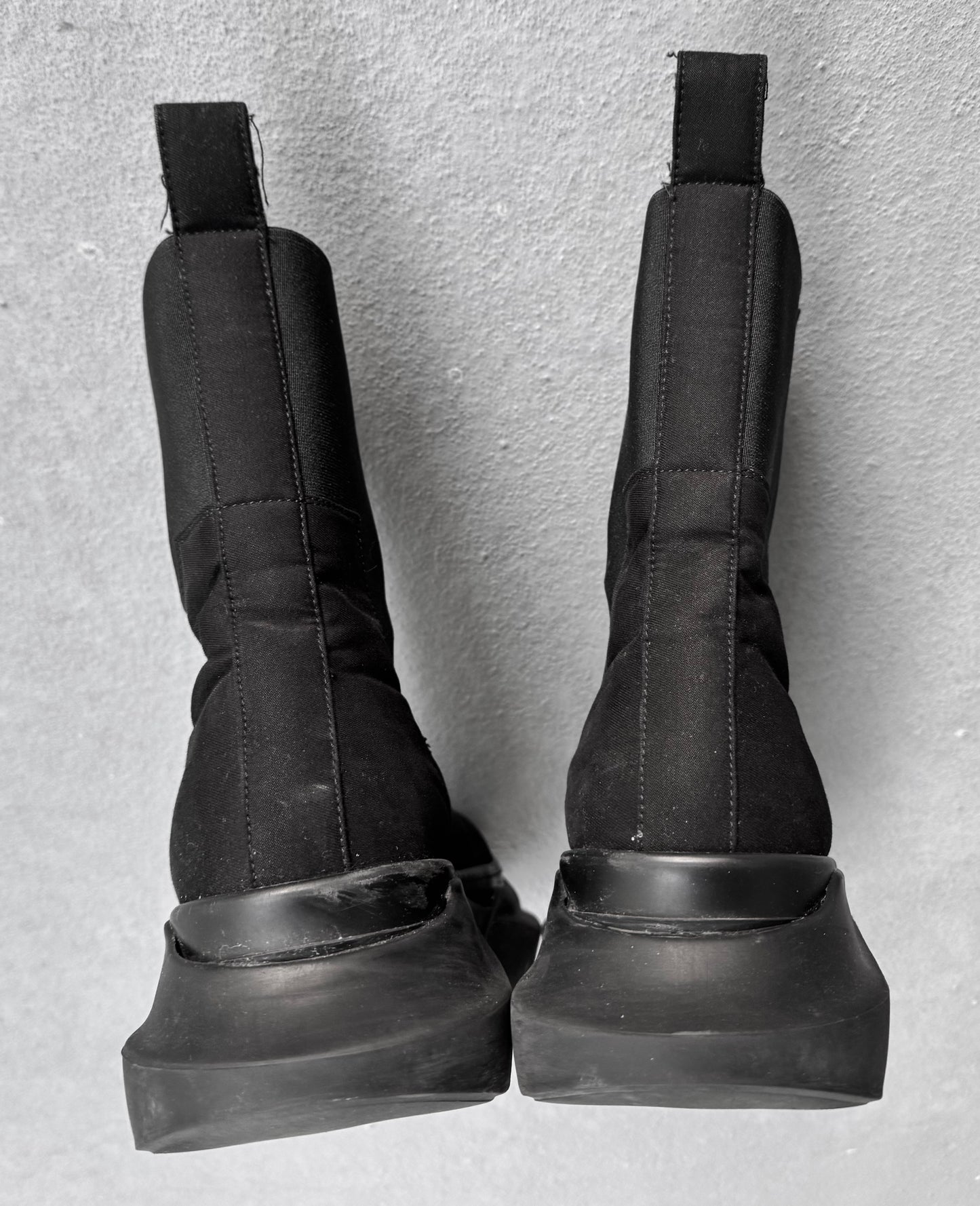 Rick Owens DRKSHDW AW21 Black Satin ‘Beetle’ Abstract Sole Boots