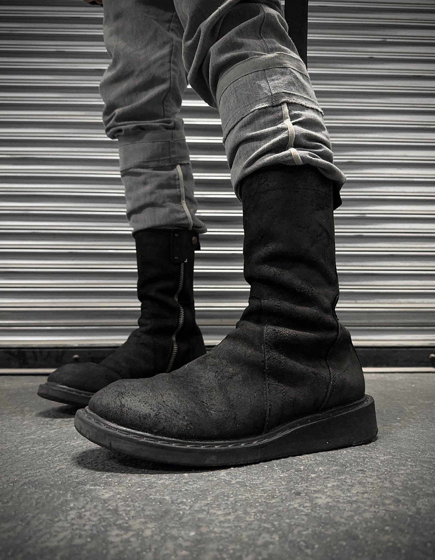Rick Owens AW09 "CRUST" Side Zip Reverse Cow Leather Creeper Boots