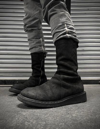Rick Owens AW09 "CRUST" Side Zip Reverse Cow Leather Creeper Boots