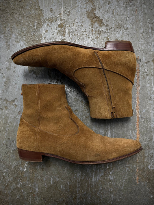 CELINE by Hedi Slimane SS19 Brown Suede 'Jacno' Side Zip Boots