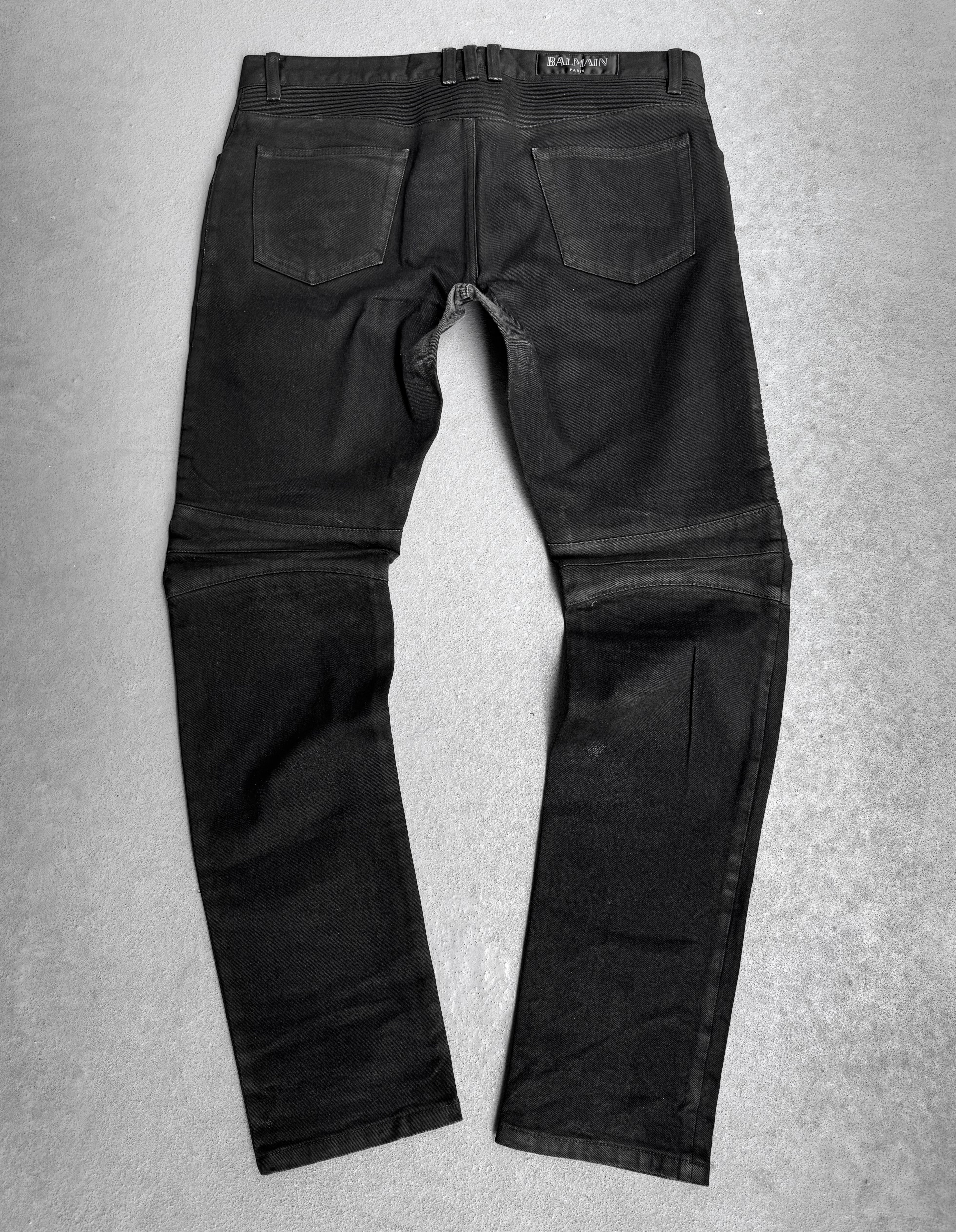 Balmain AW15 Waxed Black Biker Denim | Size 34 | Toronto – DRIEW