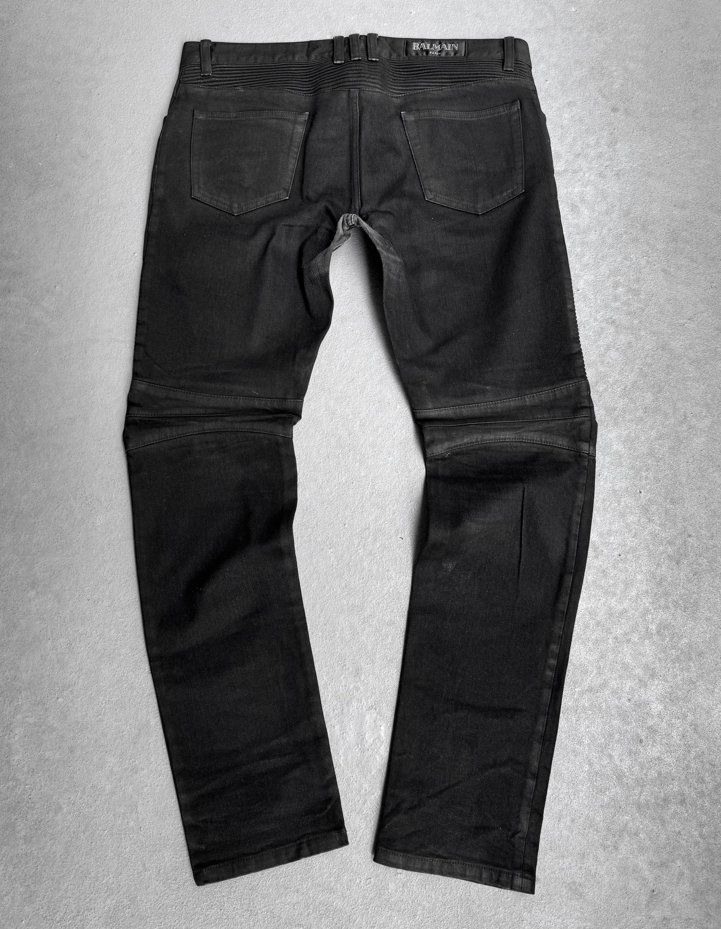 BALMAIN by Olivier Rousteing AW15 Waxed Black Biker Denim