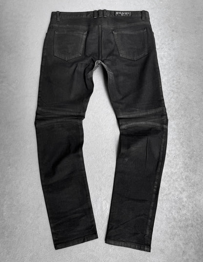 BALMAIN by Olivier Rousteing AW15 Waxed Black Biker Denim