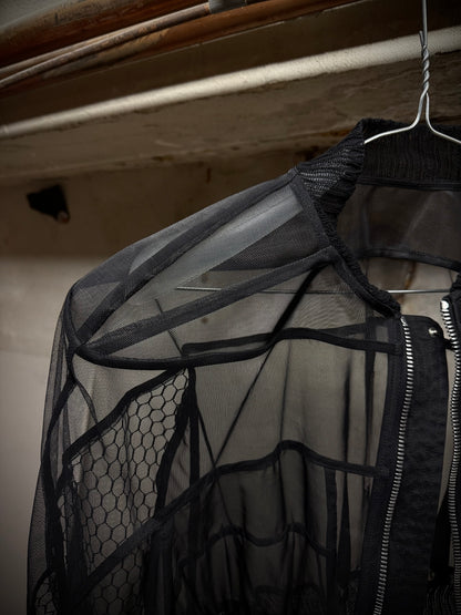 Rick Owens SS23 "EDFU" Silk-trimmed Sheer Collage Bomber Jacket detail | DRIEW GARMENTS