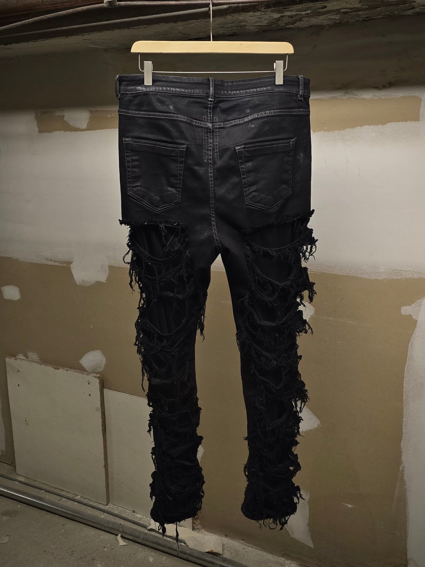 Rick Owens DRKSHDW AW22 "STROBE" Slashed 'Detroit Cut' Waxed Denim