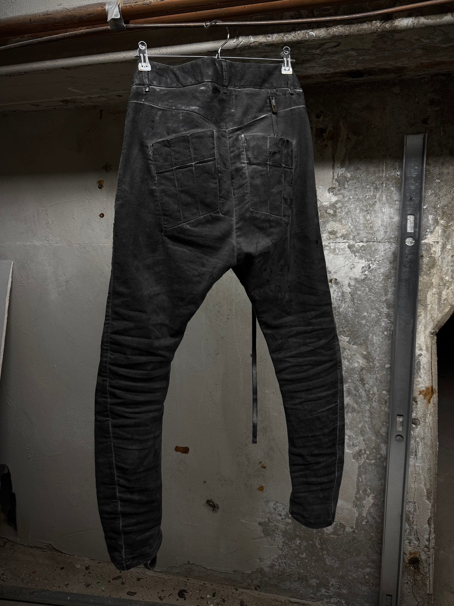 Boris Bidjan Saberi SS22 'WP13 FTS10001' Patina Grey Vinyl Processed Skinny Stretch Denim
