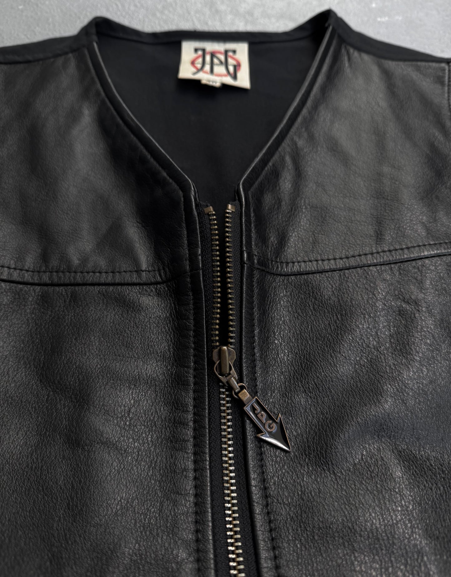 Jean Paul Gaultier Early 90s Back Buckle Cowhide Leather Zip-up Vest