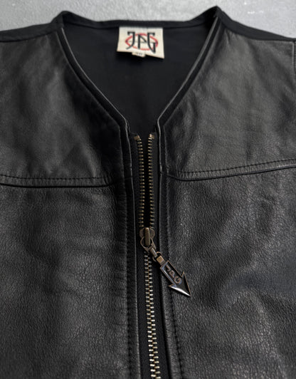 Jean Paul Gaultier Early 90s Back Buckle Cowhide Leather Zip-up Vest