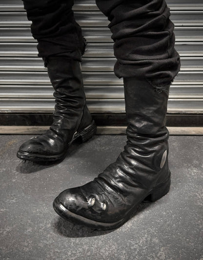 Carol Christian Poell ‘AF/0907PR ROOMS-PTC/10’ Black Objet-dyed Kangaroo Leather Titanium Prosthetic Drip Tornado Zip Boots
