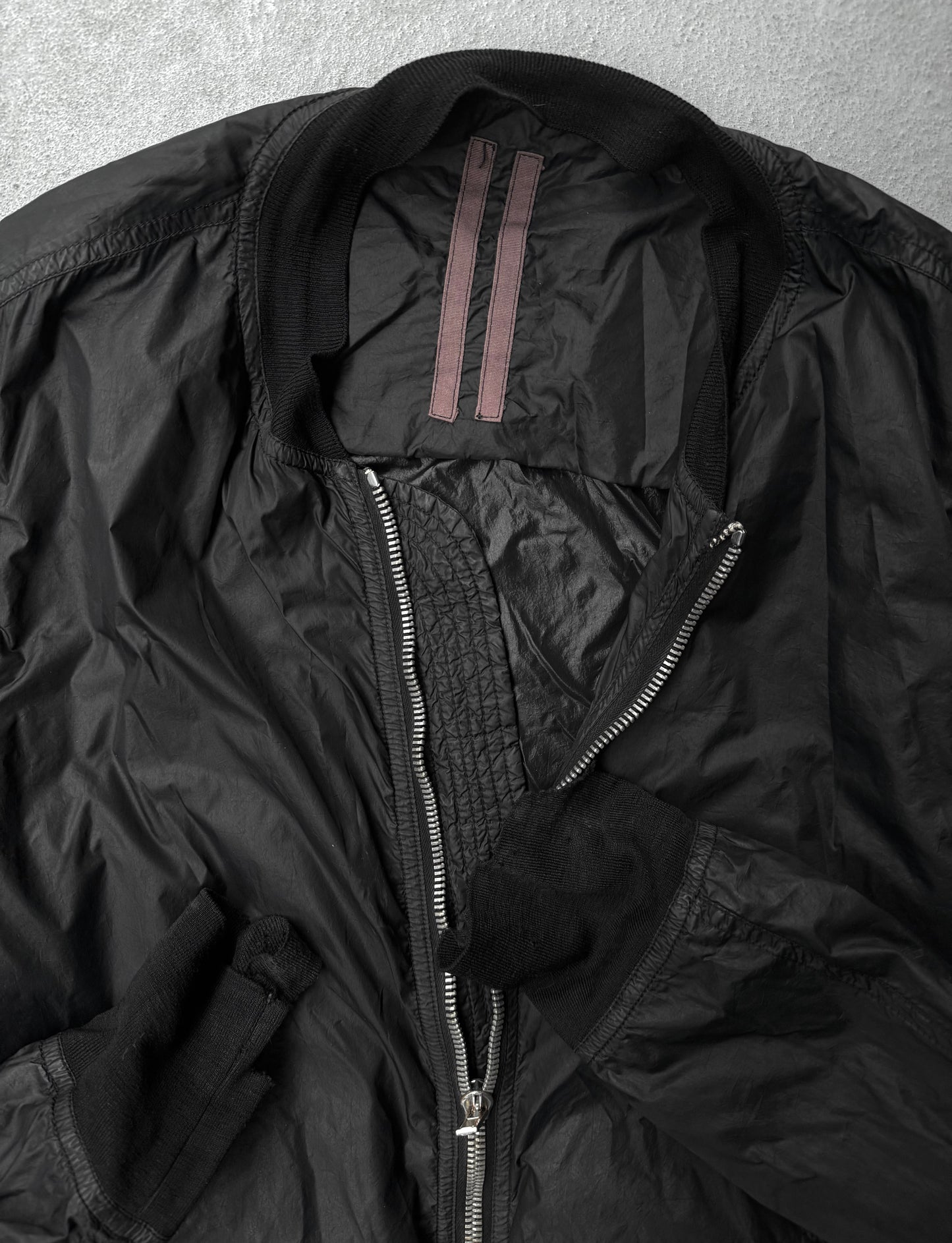 Rick Owens DRKSHDW SS15 "FAUN" MA-1 Flight Nylon Bomber Jacket detail | DRIEW GARMENTS
