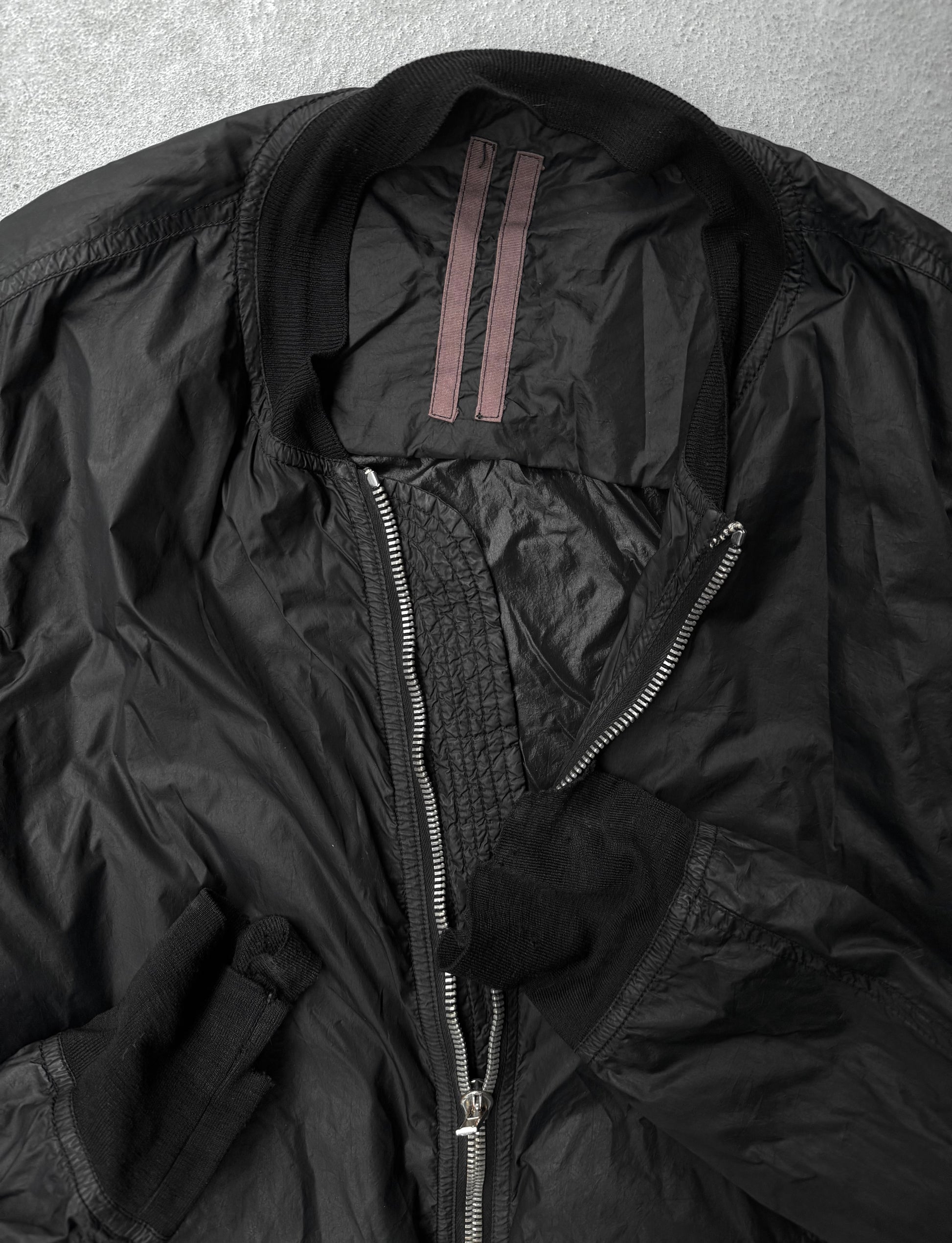 Rick Owens DRKSHDW SS15 "FAUN" MA-1 Flight Nylon Bomber Jacket detail | DRIEW GARMENTS
